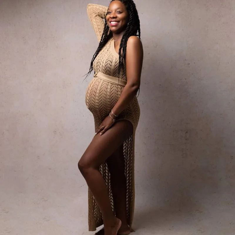 Vestido de fotografía de maternidad de un hombro para mujer, Vestido de punto con abertura alta, falda larga, vestido de fotografía para sesión de