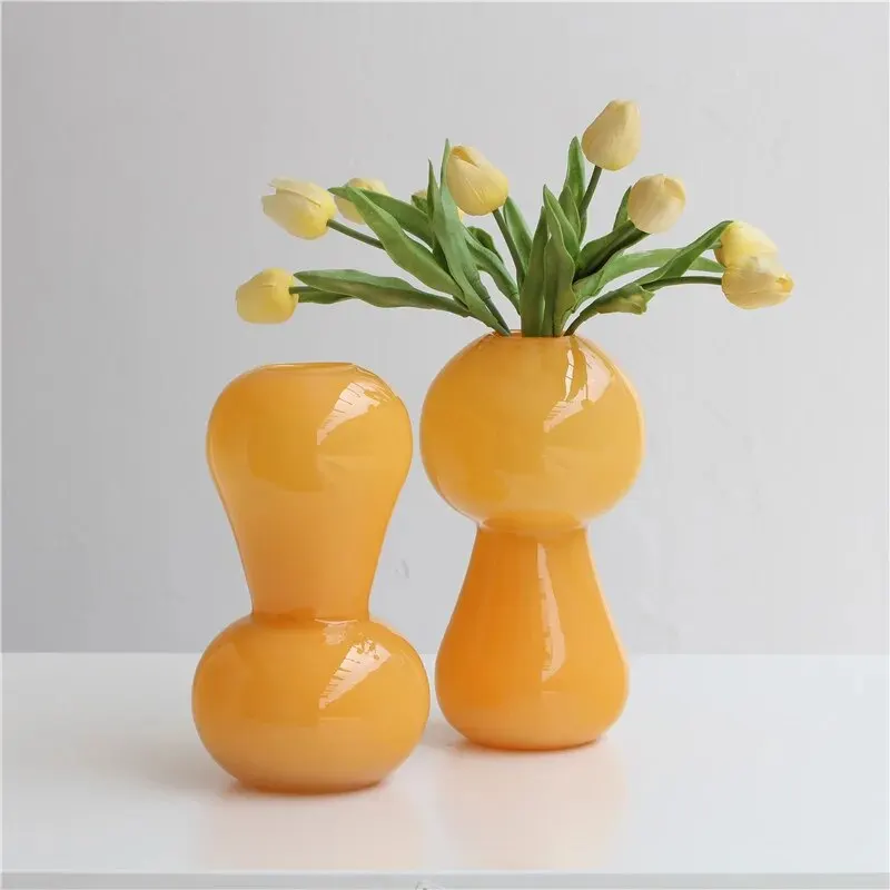 Nordic Minimalist Orange Glass Vase Ornaments Living Room Dining Table Flower Arrangement Art  Home Decoration Accessories