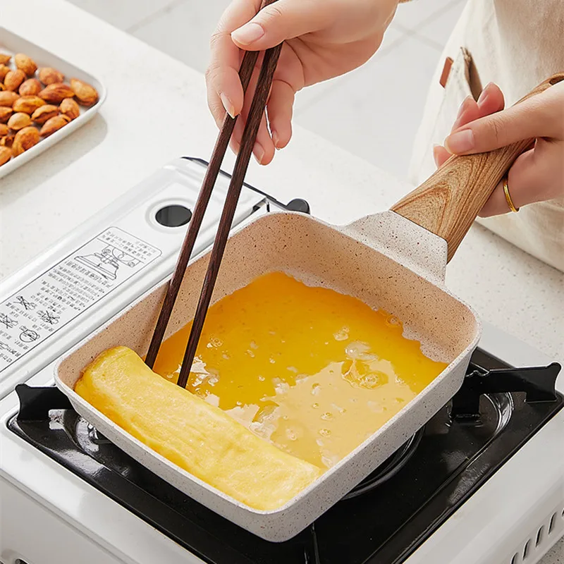 

Kitchen Thickened Omelet Pan Non Stick Pan Square Frying Pan Egg Roll Steak Small Frying Pan Japanese Style Wood Handle