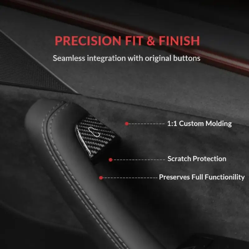 Easy to Clean Carbon Fiber Door Switch Button Protector for  Model 3/Y/YL Car Interior Accessories