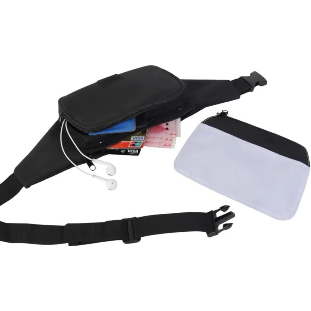 6 قطع التسامي فارغة النساء الرجال تشغيل الخصر حقيبة حقيبة بحزام مع حزام قابل للتعديل البريدي DIY بها بنفسك طباعة نقل الحرارة