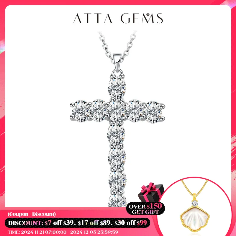 Attagems 4*3mm Moissanite Cross Pendants For Women Solid 925 Sterling Silver Handset Luxury Necklace for Engagement Bridal Gifts