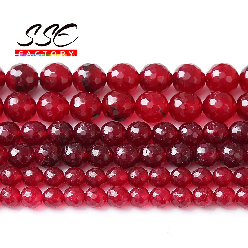 Natural Garnet Red Jade Stone Round Loose Spacer Beads For Jewelry Making DIY Bracelets Necklace Healing Beads 4 6 8 10 12mm 15