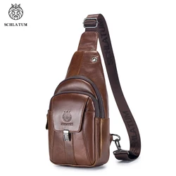 Schlatum 100% couro do couro casual moda crossbody saco de peito dos homens de couro genuíno ombro multifuncional saco do telefone móvel