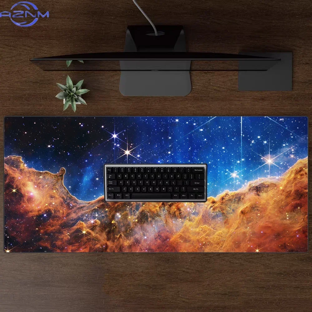 Orange Blue Cosmic Nebula Mousepad Rubber Non-Slip Large Desk Mat Starry Galaxy Space Landscape Keyboard Pad for Gaming Office