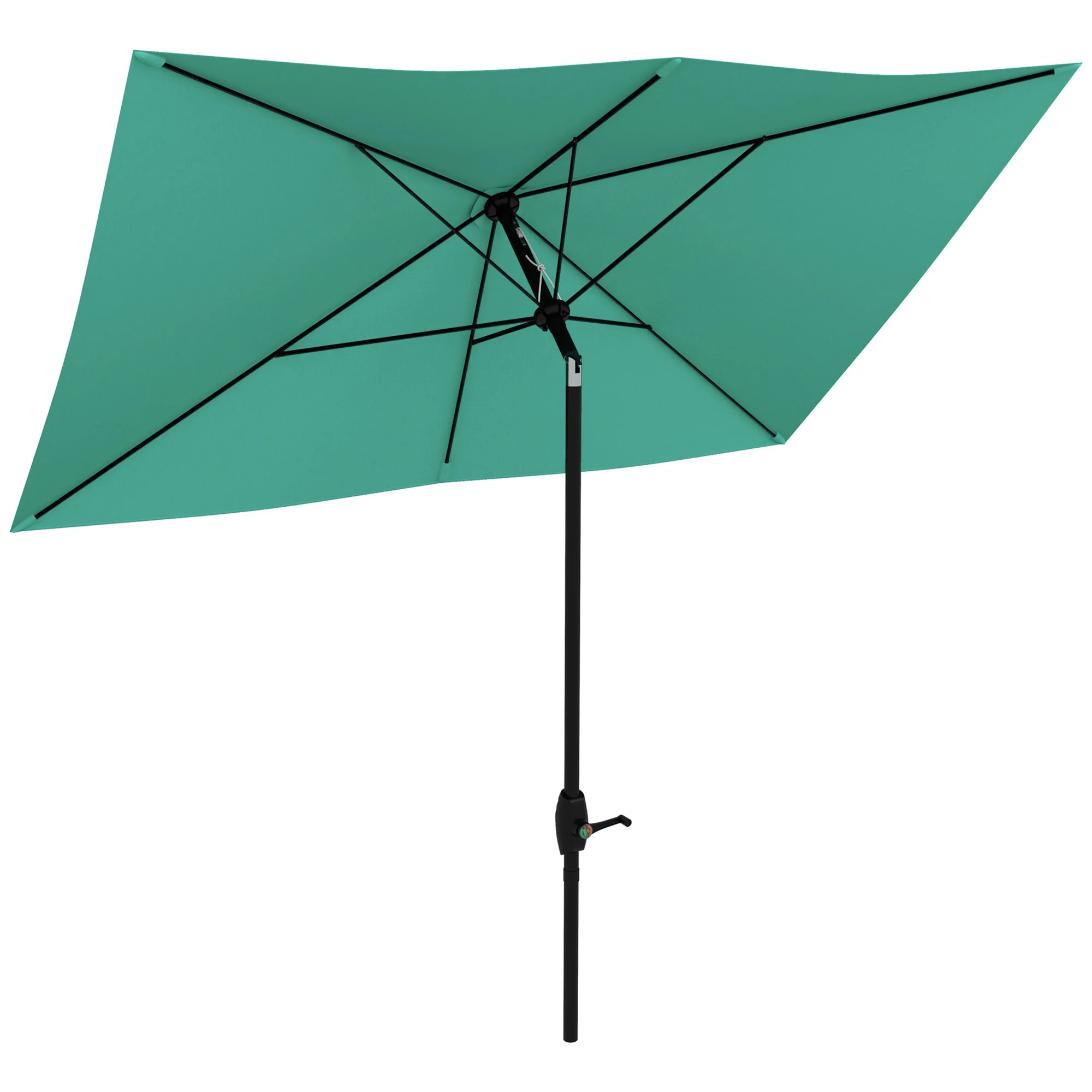 6.5' X 10' Rectangular Market Umbrella, Patio Outdoor Table Umbrella with Crank and Push Button Tilt, Teal