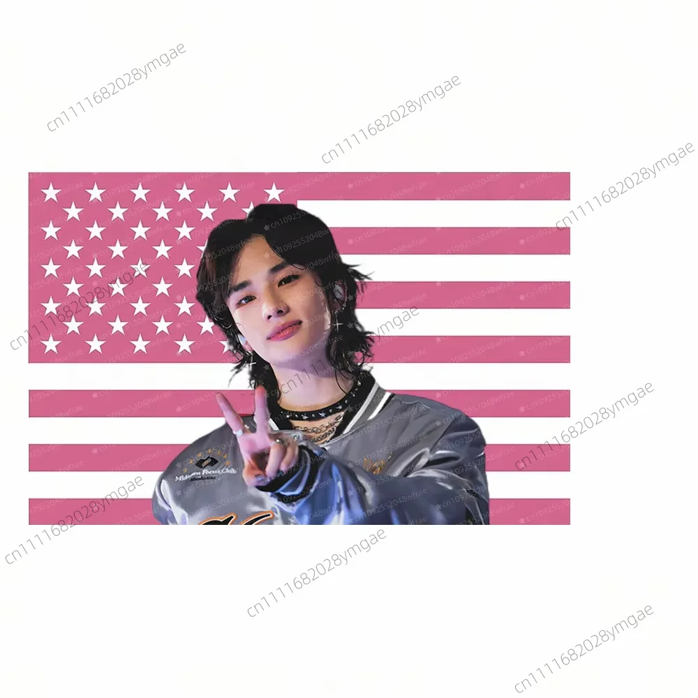 Creative Funny Poster Tapestry S-SKZ Hyunjin Pink American Flags Wall Art Headboard Aesthetic Background Cloth Banner Home Decor