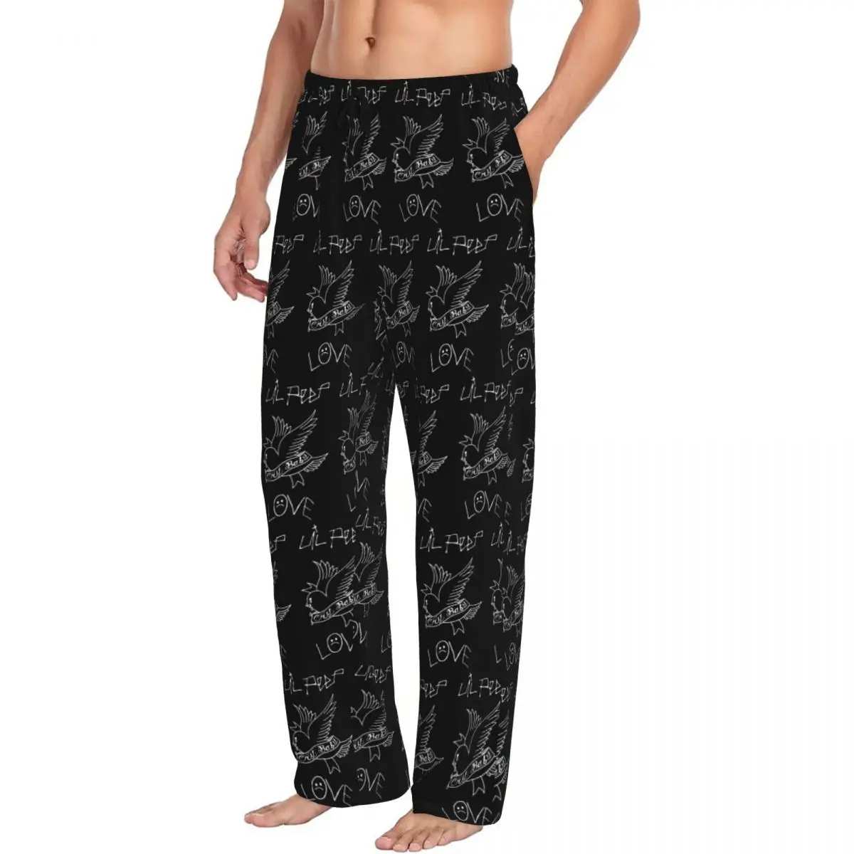 Custom Logo Lil Peep Men Pajama Pants Lounge Sleep Sleepwear Bottoms with Pockets