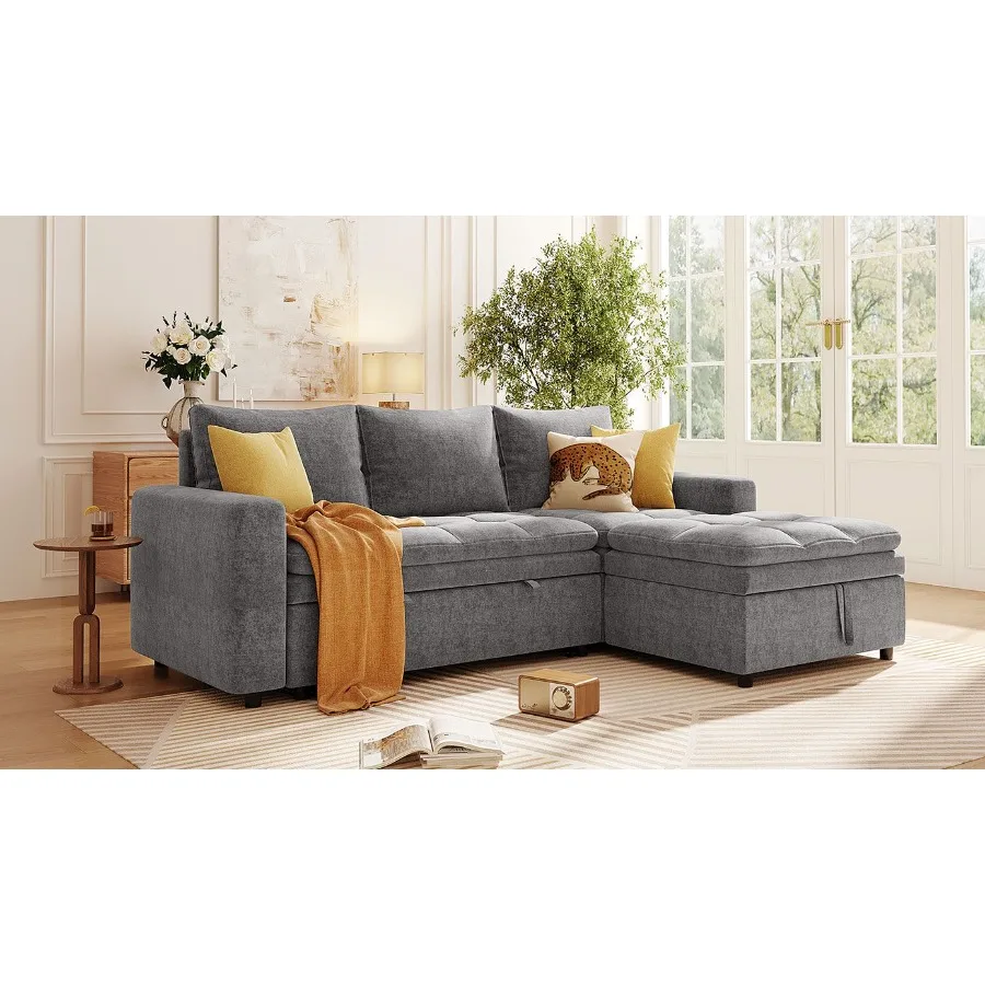 U_STYLE Sofá cama seccional tapizado suave con espacio de almacenamiento Adecuado para salas de estar y apartamentos.