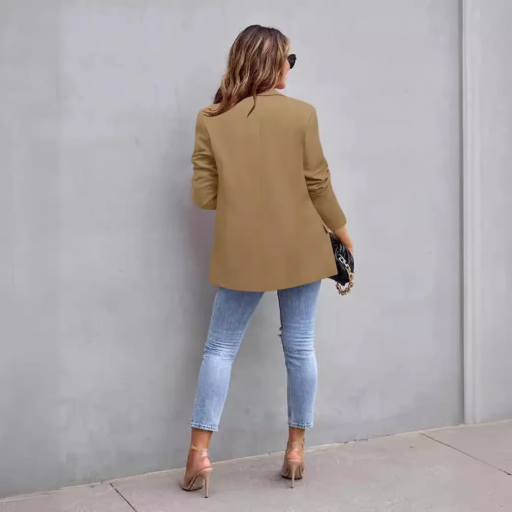 Dames slim fit pak Jaet Long Sve Pure Color Chinoiserie Sle halflange jas Ele Faionable Busin Casual