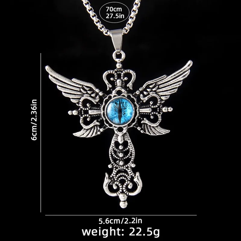 Necklace Metal Goth Eyeball Wings Cross To Key Pendant For Man Or Woman Gift