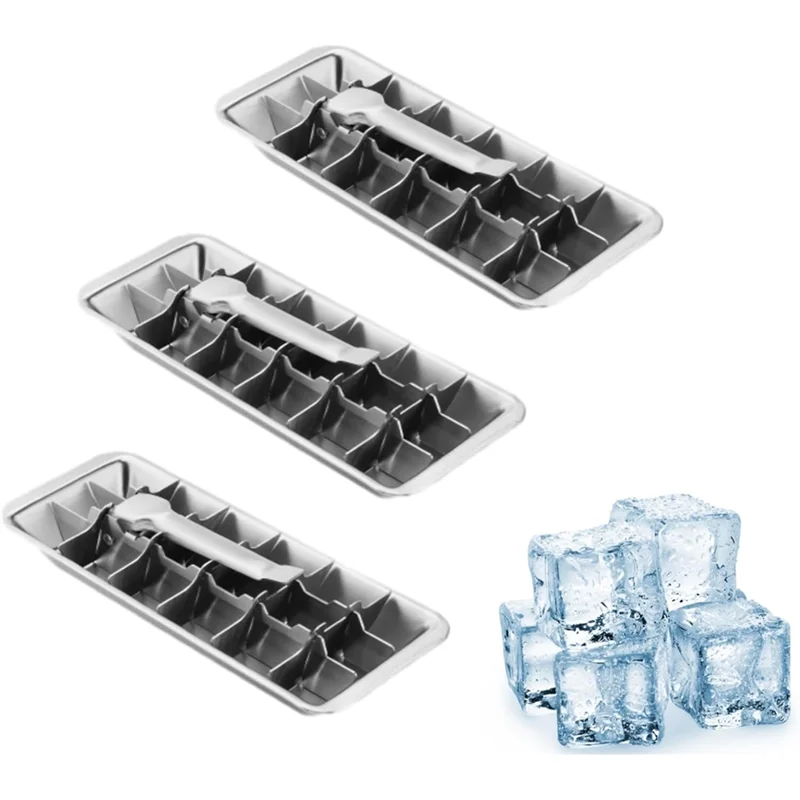 

Icecube Tray In Stainless Steel-3 Packs 18-Slot With Easy Release Handle For Making A Variety Of Icecubes