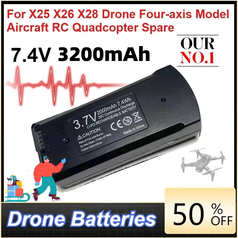 7.4V 3500mAh Li-Po Battery for X25 X26 X28 Drone Four-axis Model Aircraft RC Quadcopter Spare Batteries Accessories Parts