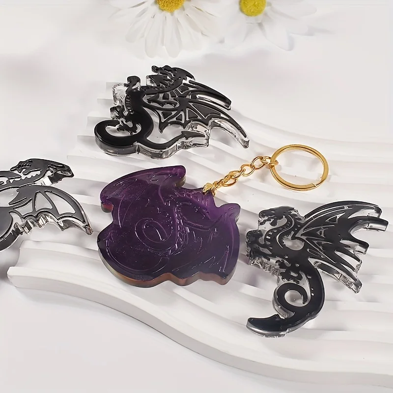 DIY Crystal Epoxy Resin Silicone Mold Flying Dragon Fire Dragon Pattern Necklace Keyring Pendant Silicone Mold For DIY Jewelry P