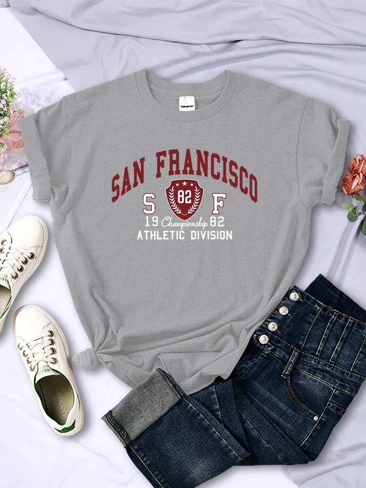 San Francisco 1982 Athletic Division Printed Tops Womans T-Shirt Short Sleeve Hip Hop Casual Tops Vintage Crewneck Tee Clothing