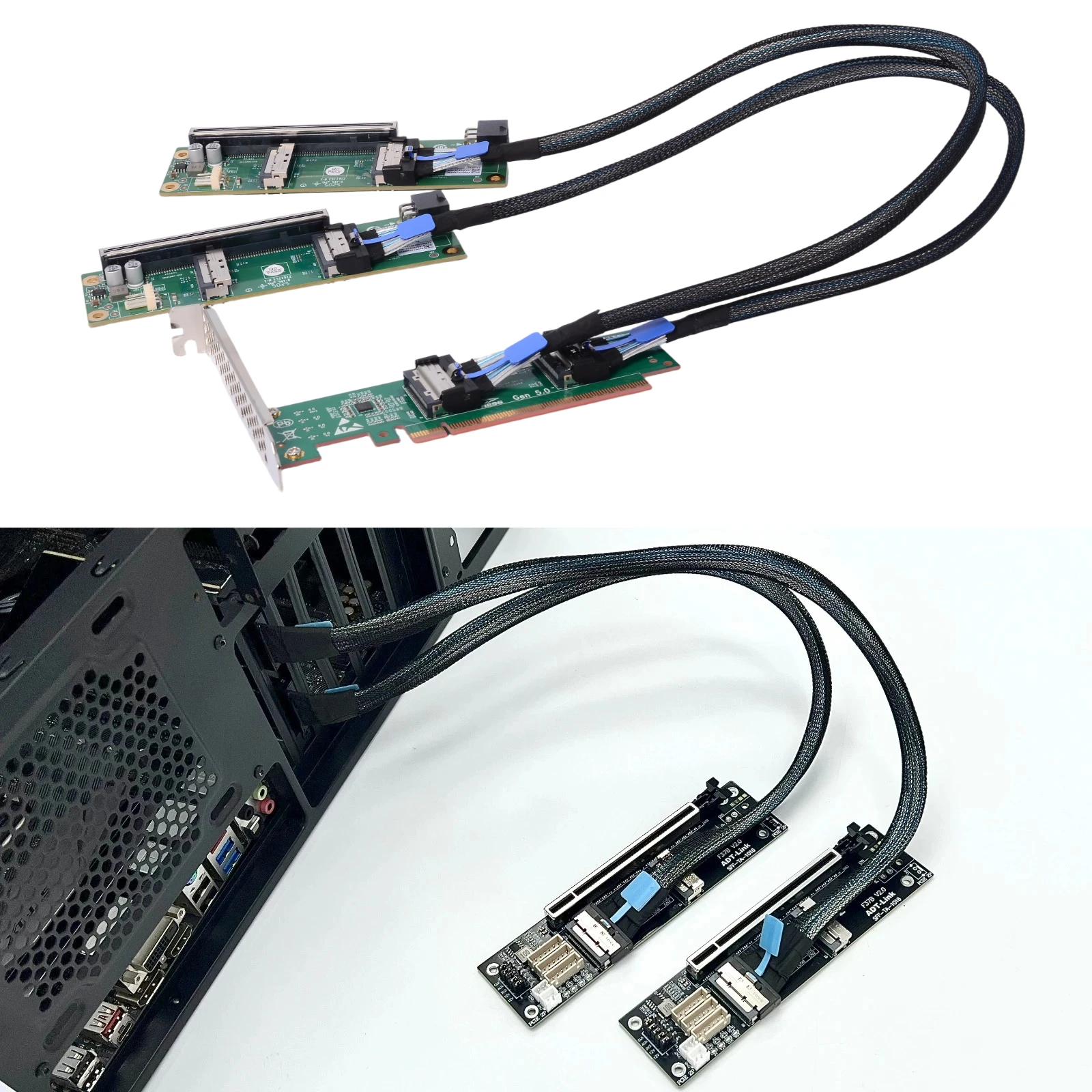 PCIe 5.0 X16 To MCIO 8i Riser Card 1U External GPU Expansion Split Bifurcation Full Kit for Server Pci-e 5.0/ 4.0 Breakout Board