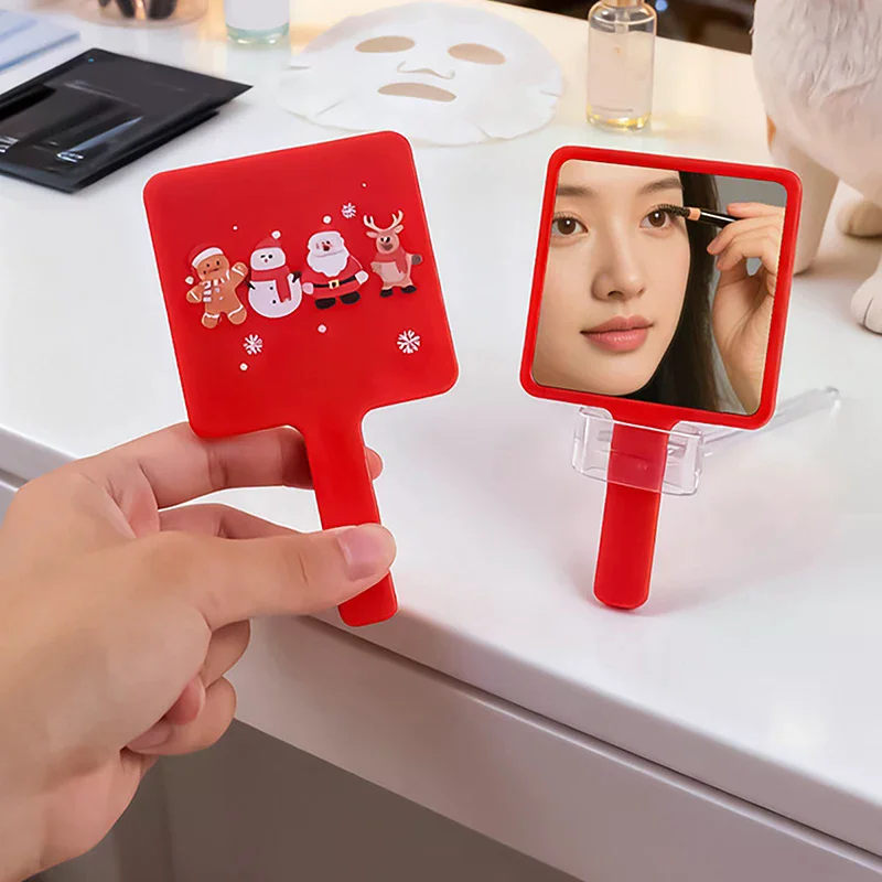 Urocze szklane lusterko kieszonkowe z motywem Świętego Mikołaja i króliczka, łatwe do przenoszenia, mini lusterko do makijażu.