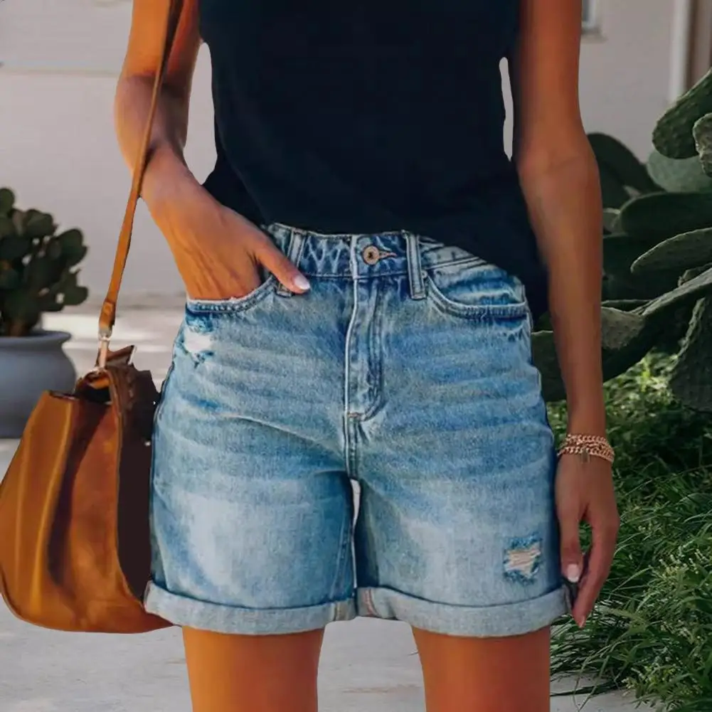 Jean Shorts for Women High Waisted Ripped Distressed Denim Shorts Summer Stretchy Casual Shorts with Pockets