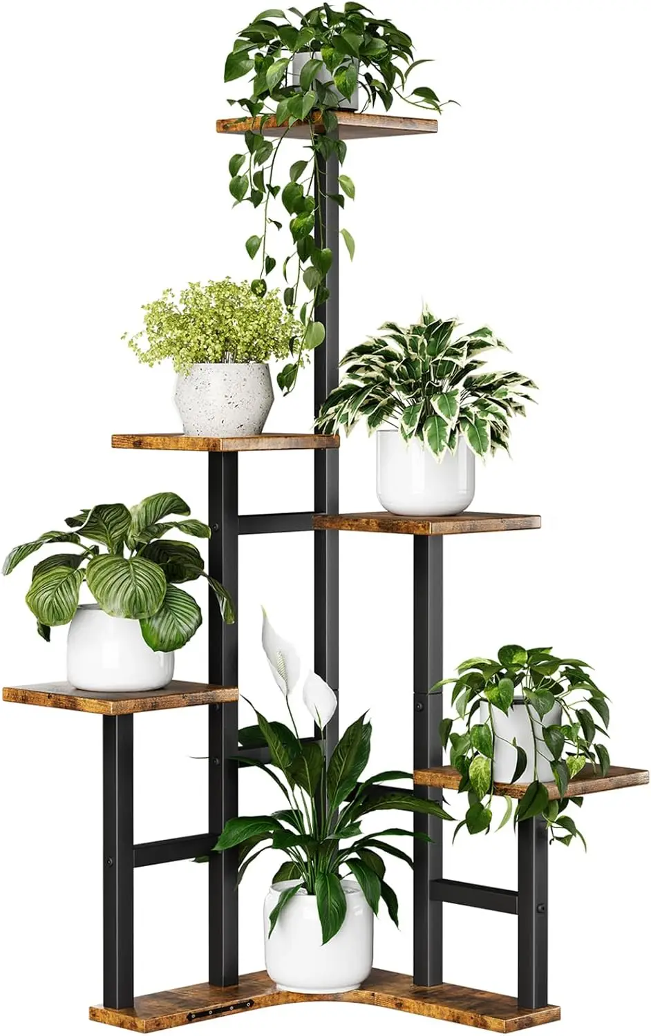 

6-Tier Corner Plant Stand for Indoor Plants, Rustic Brown Shelf Organizer for Living Room, Balcony, Garden