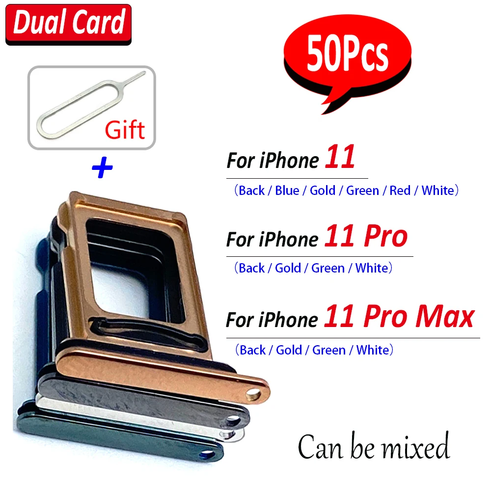 50Pcs，N​EW SIM Card Tray chip slot drawer Holder Replacement Repair Part Dual Card For iPhone 11/ 11 Pro / 11 Pro Max + Pin