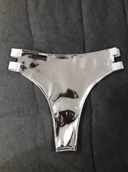 Sexy Silver Gold Red Mirror Glossy Patent Leather High Waisted Semi Exposed Shorts Pole Dance Team Singer Leggings Leather Pants