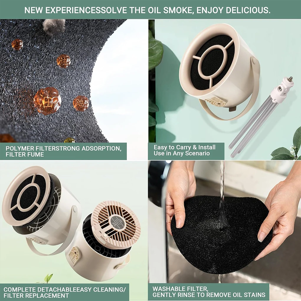 3-Speed Desktop Portable Kitchen Exhaust Fan Kitchen Hood USB Exhaust Fan Adjustable Suction Absorbs Oil Air Blower