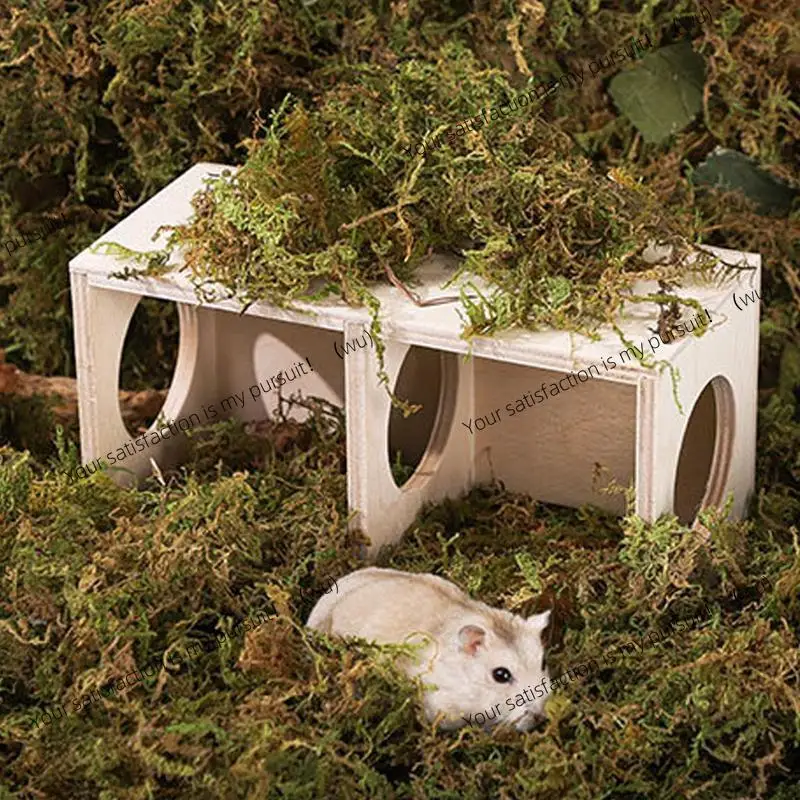 Solid Wood Hideaway House For Hamster Squirrel rabbits Small Pet 2-Chamber Tunnel Hiding Place Small Animal Cage Accessories
