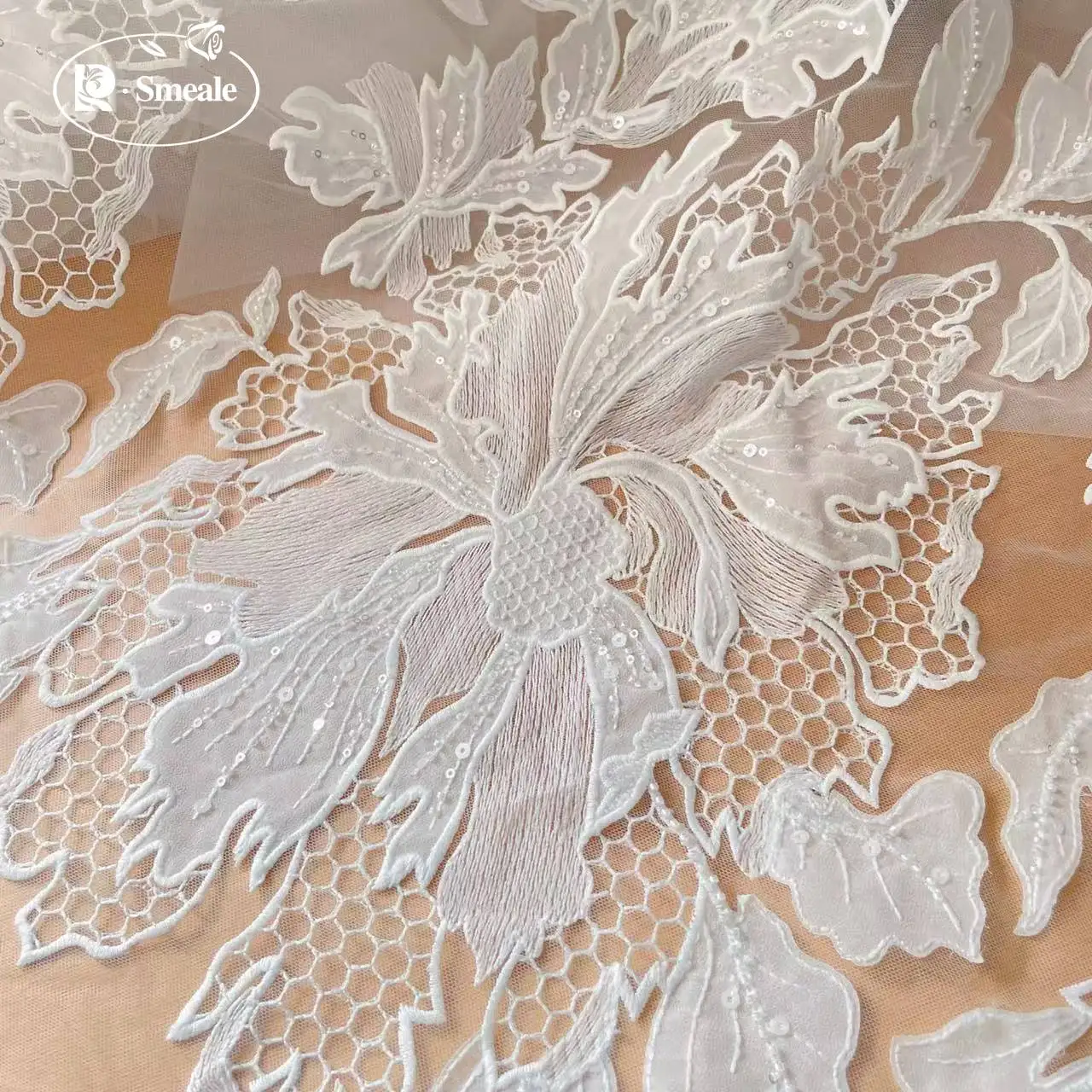 

Роскошное свадебное платье с пайетками из бисера, ткань с большими листьями в виде сот. Усовершенствованное шитье на заказ, марлевая свадебная кружевная ткань RS2506266