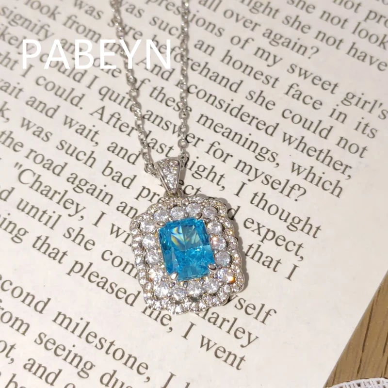 925 Sterling Silver Fashion Luxury Ice Flower Cut Crystal Zircon Pendant Necklace Ladies Elegant Party Jewelry