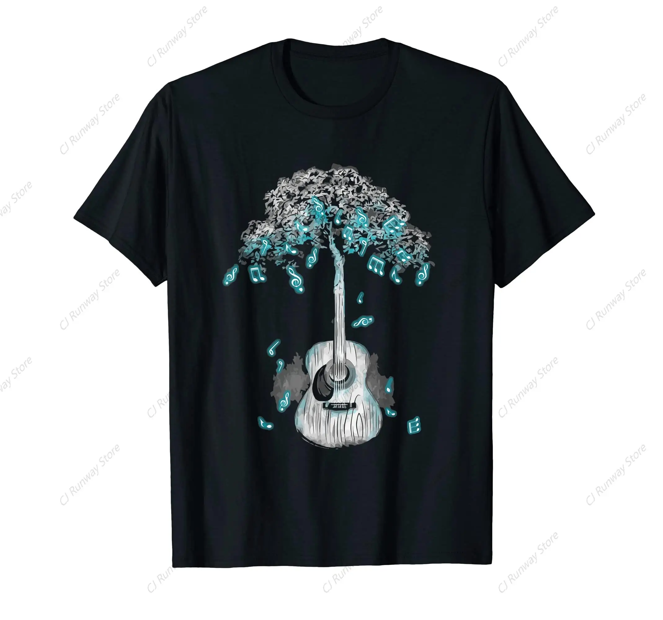 Fluorescent Music Symbols all Quiet Purify the Mind Acoustic Guitar Tree of Life Guitar Player T-Shirt