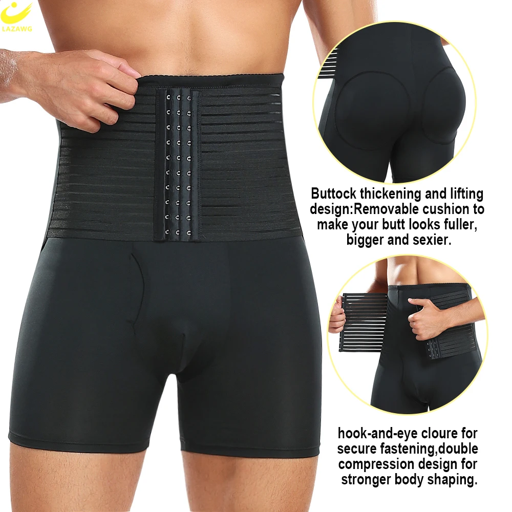 Lazawg Männer Bauch Kontrolle Shorts hohe Taille Butt Lifter Höschen mit Pads Taille Trainer Abnehmen Bauch Hüfte Enhancer Shape wear