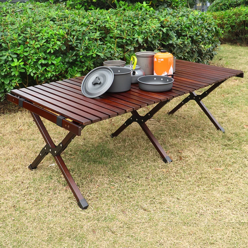 120cm Solid Wood Egg-roll Table Pine Brown Outdoor Camping Kermit Table 80KG High Load-bearing