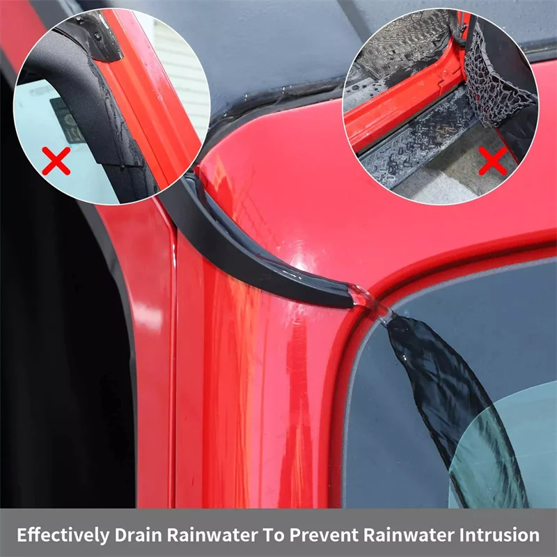 1Pair Car Rain Gutter Extensions Roof Water Guard Diversion Channel Slot For Wrangler JK JKU 2007-2018 External Accessory