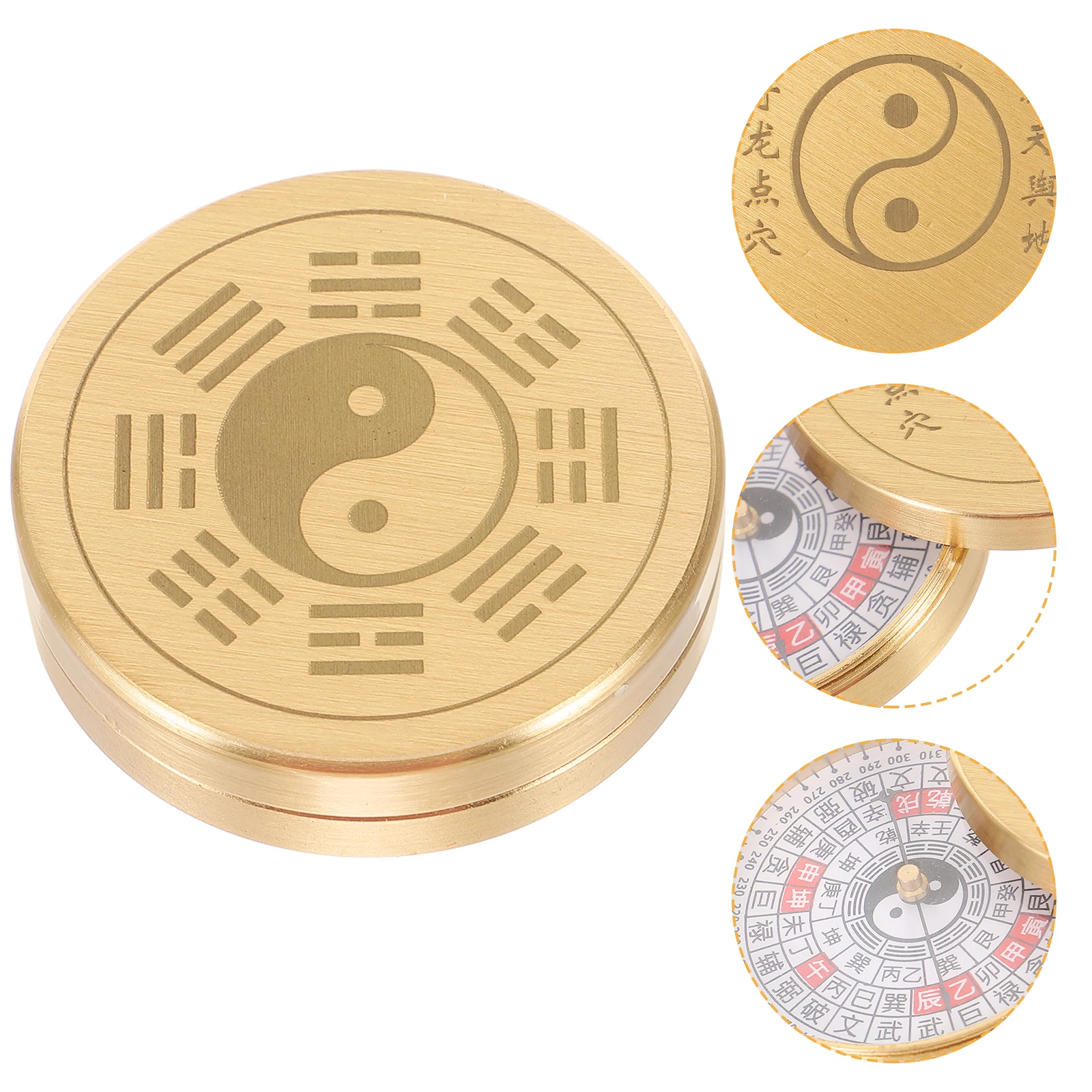 

Pure Copper Small Compass Retro Chinese Ancient Circular Portable Taoist Compass Accurate Pointer Durable Metal Outdoor Decor