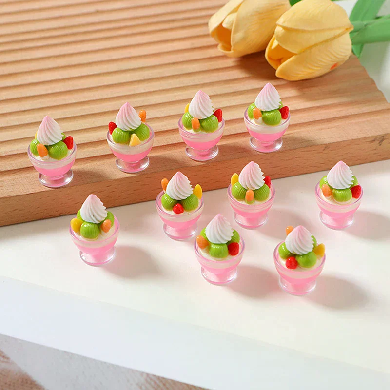 Mini sobremesa modelo acessórios decoração de casa 6 pçs casa de bonecas em miniatura copo creme sundae brinquedos de sorvete