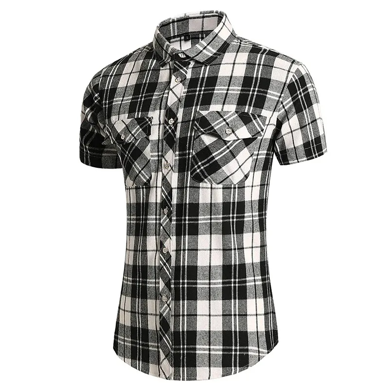 

Classic Plaid Shirt for Men's Korean Fashion Summer Double Pocket Short Sleeved Business Casual Shirt for Men's Top