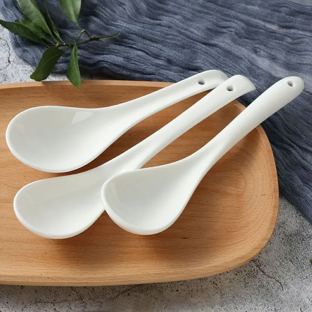 1PC Porcelain Spoons Mini Kitchen Tools Ceramic Tea Coffee Sugar Dessert Spoon Ice Cream Ceramic Flatware Long Handle Spoon