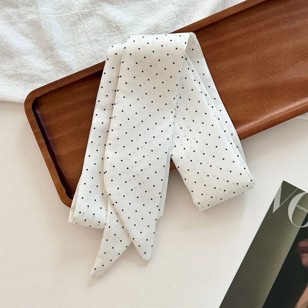 4 Colors Skinny Silk Scarf Silk Feel Dot Print HairBand Women Head Scarves Foulard Ribbon Scarves Hair Accessories