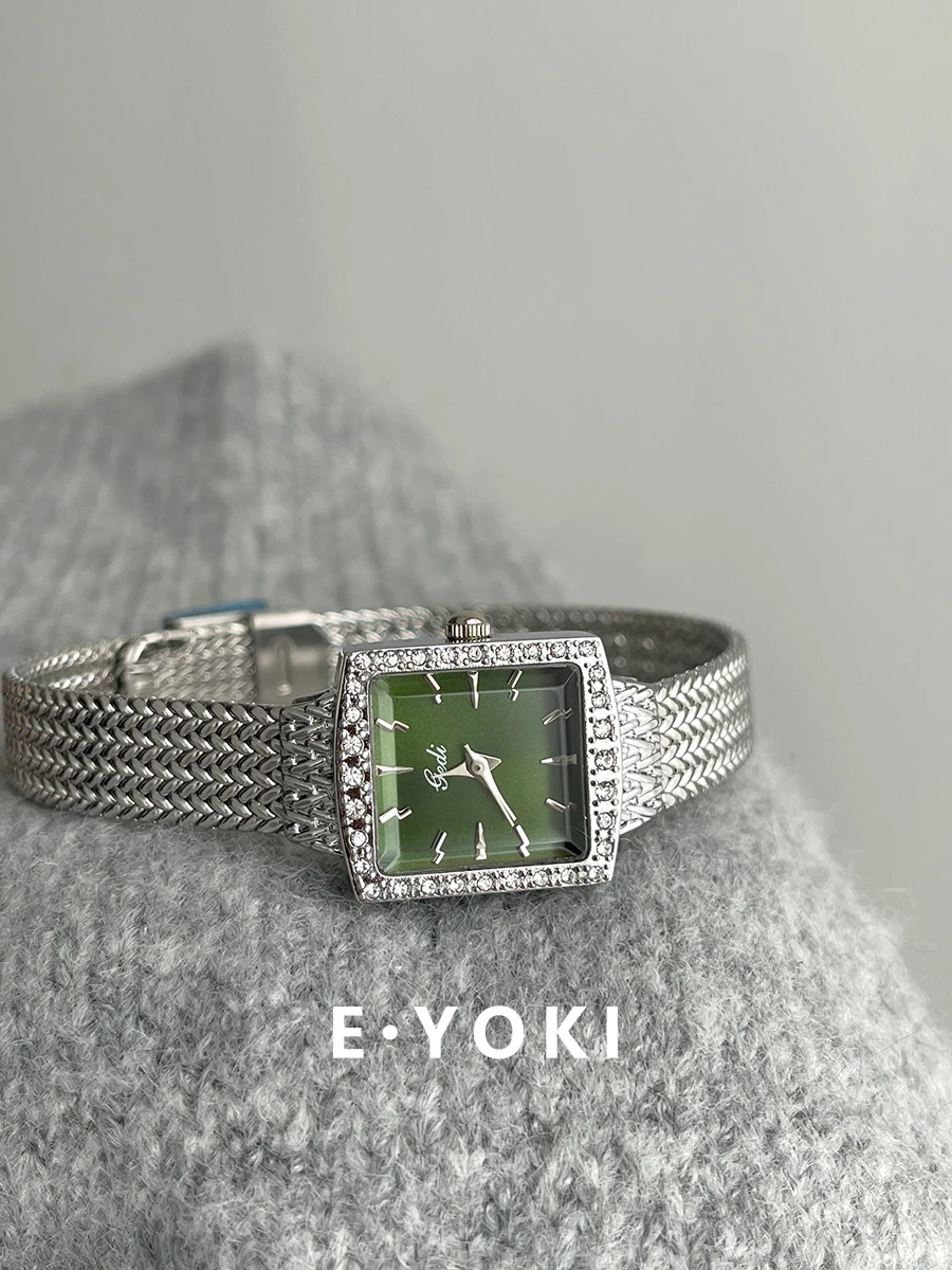 2025 Hot Style Green Wheat Ear Chain Small Square Watch for Women Luxury High-end Quartz Watch for Women Gift for Women
