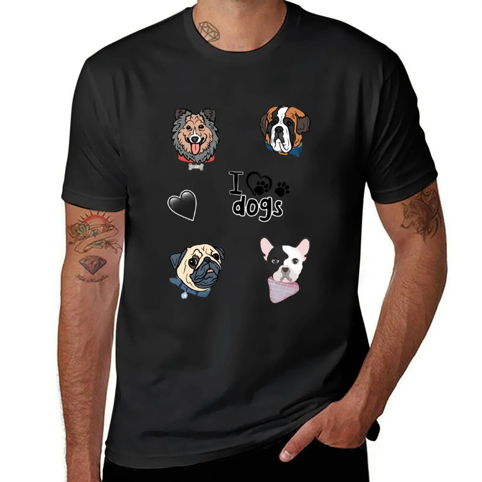 

I love dogs | dog lover Stickers pack T-Shirt vintage t shirts anime stuff cute tops vintage clothes Men's t-shirt