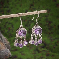 Retro Fashion High Quality Purple Zircon Earrings Women's Elegant Banquet Earrings Accessories