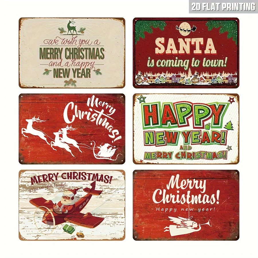 

6 шт. винтажные рождественские металлические жестяные таблички, 8 x 12 дюймов, деревенский чугунный праздничный декор с падубами, шишками и снежинками, прочный инд.