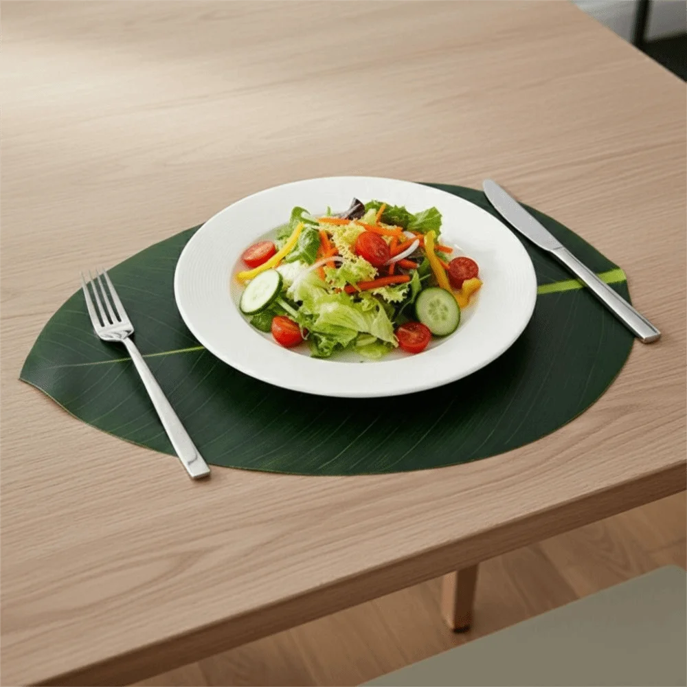 2PCS Realistic Leaf-Shaped Placemat Waterproof Stain Resistant Tableware Mat Oil-resistant Washable Dinnerware Pad Living Room