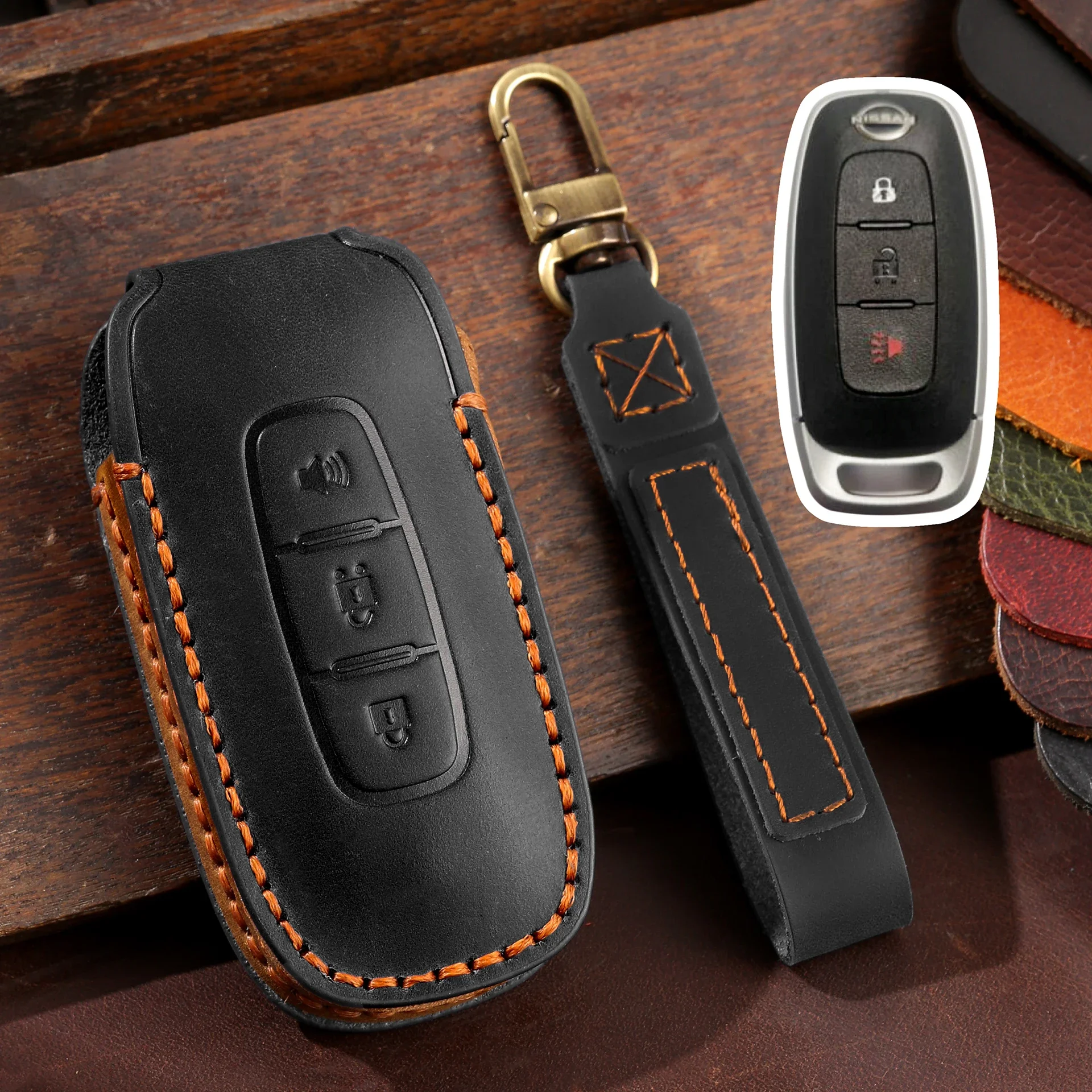 

1pc Leather Car Key Case Cvoer For Nissan Rouge Kicks Pathfinder J12 Ariya Altima Rogue Qashqai Bluebird Sylphy 2023 Accessories