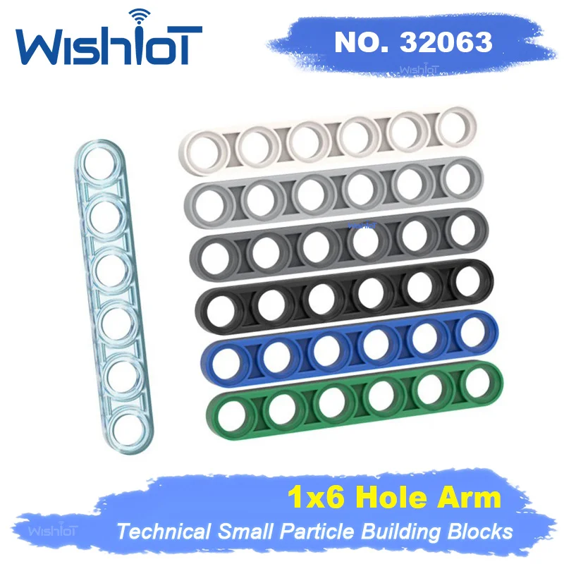 Liftarm técnico grosso 1x6, blocos de construção, acessórios de tijolos de modelagem, partículas, ciências mecânicas