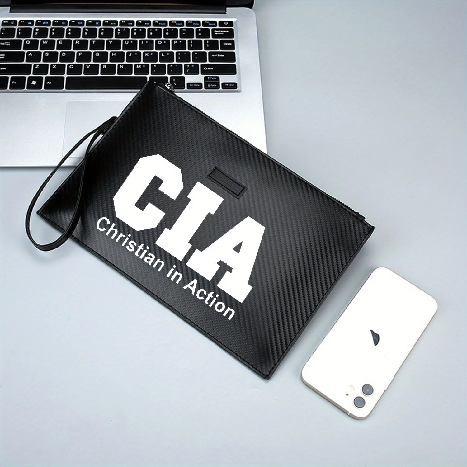 Testo bianco CIA Christian in Action Elegante borsa da uomo in PU stampata Alla moda e pratica per il trasporto quotidiano