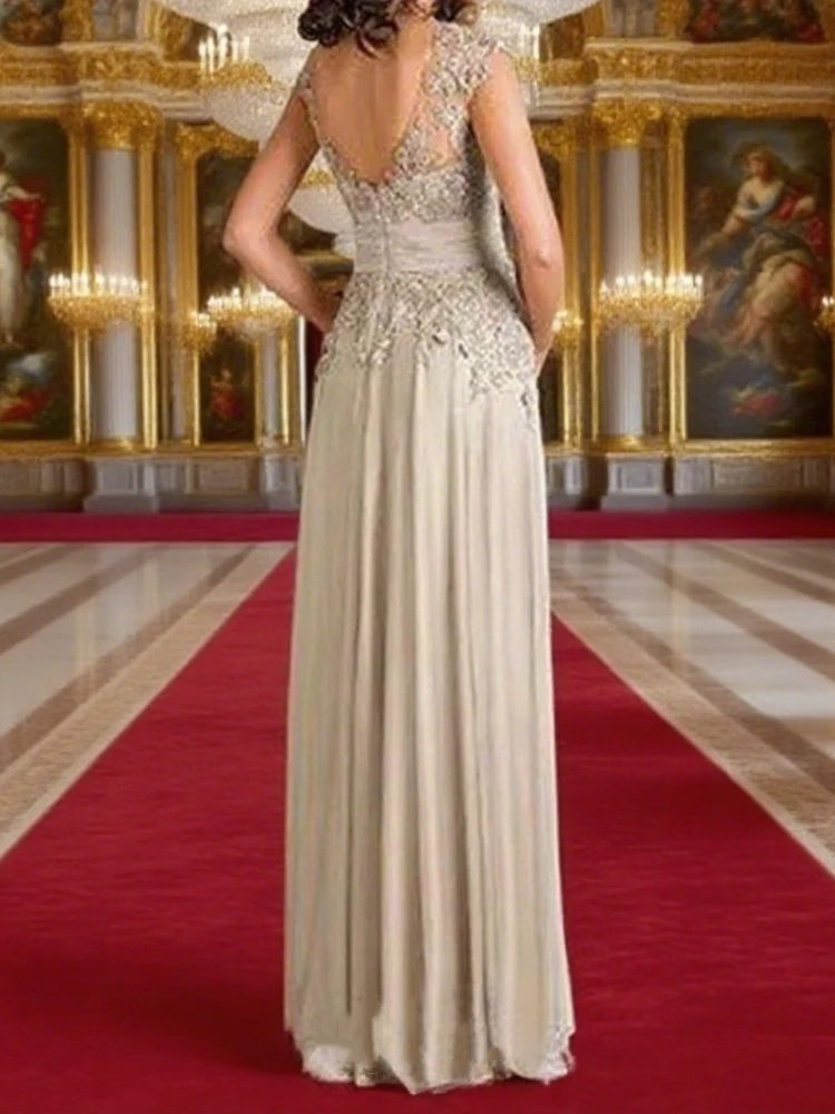 خمر الشيفون ألف خط فساتين أم العروس الخامس الرقبة زين الدانتيل العريس رداء حفلات حجم كبير فساتين لحضور الحفلات الموسيقية ارتداء حسب الطلب