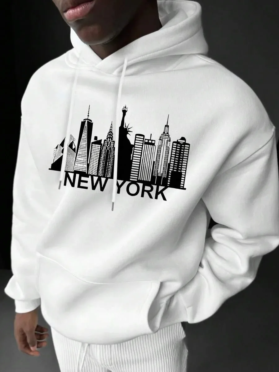 

High - Quality Pure Cotton Hoodie Embellished with Exquisite New York Skyline Motif Enthusiasts Urban - Inspired Street Fashion