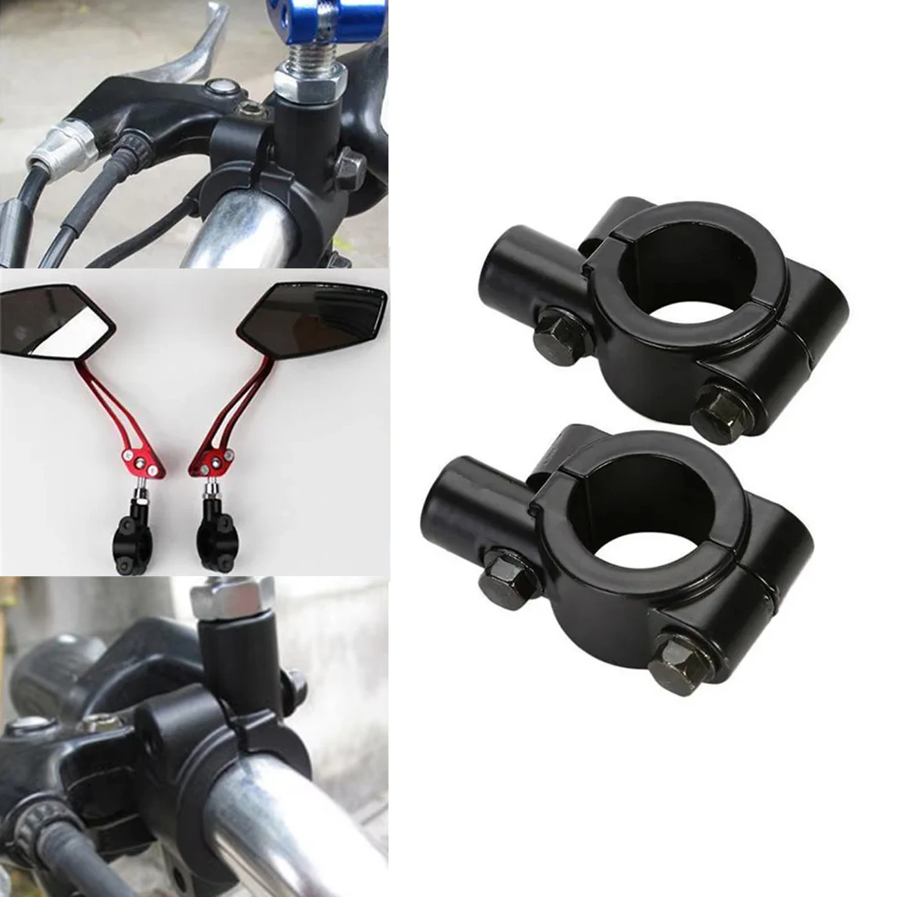 2Pcs 22mm Motorcycle Handlebar Mirror Mount Clamp 8mm Thread Universal Rear View Mirror Holder Adapter Black Base Accessories image 2