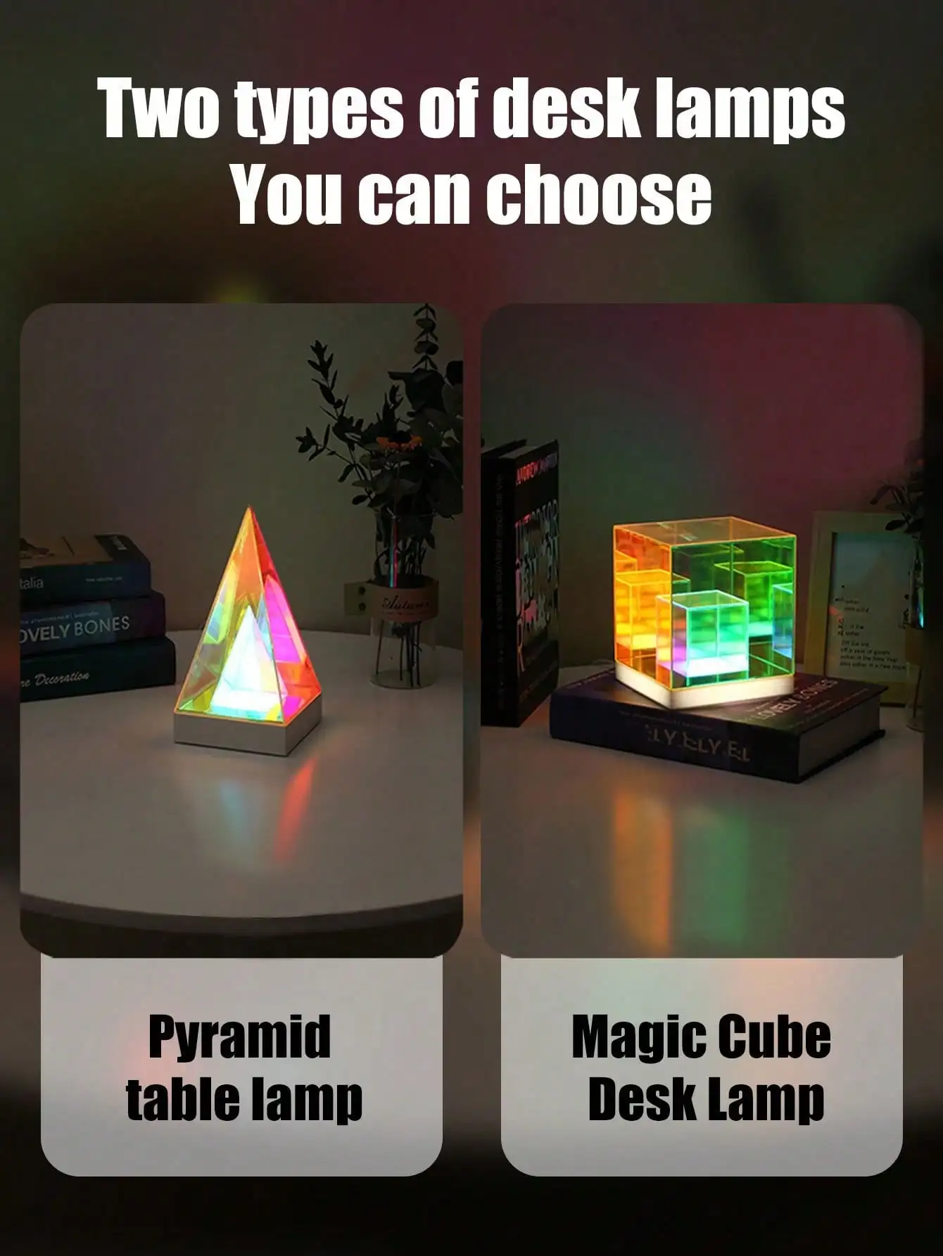 RGB 16-Color Cube, Pyramid, Shaped LED Desk Lamp, Creative Decorative Lighting For Bedroom, Gaming Desk, Atmosphere Lamp, Night